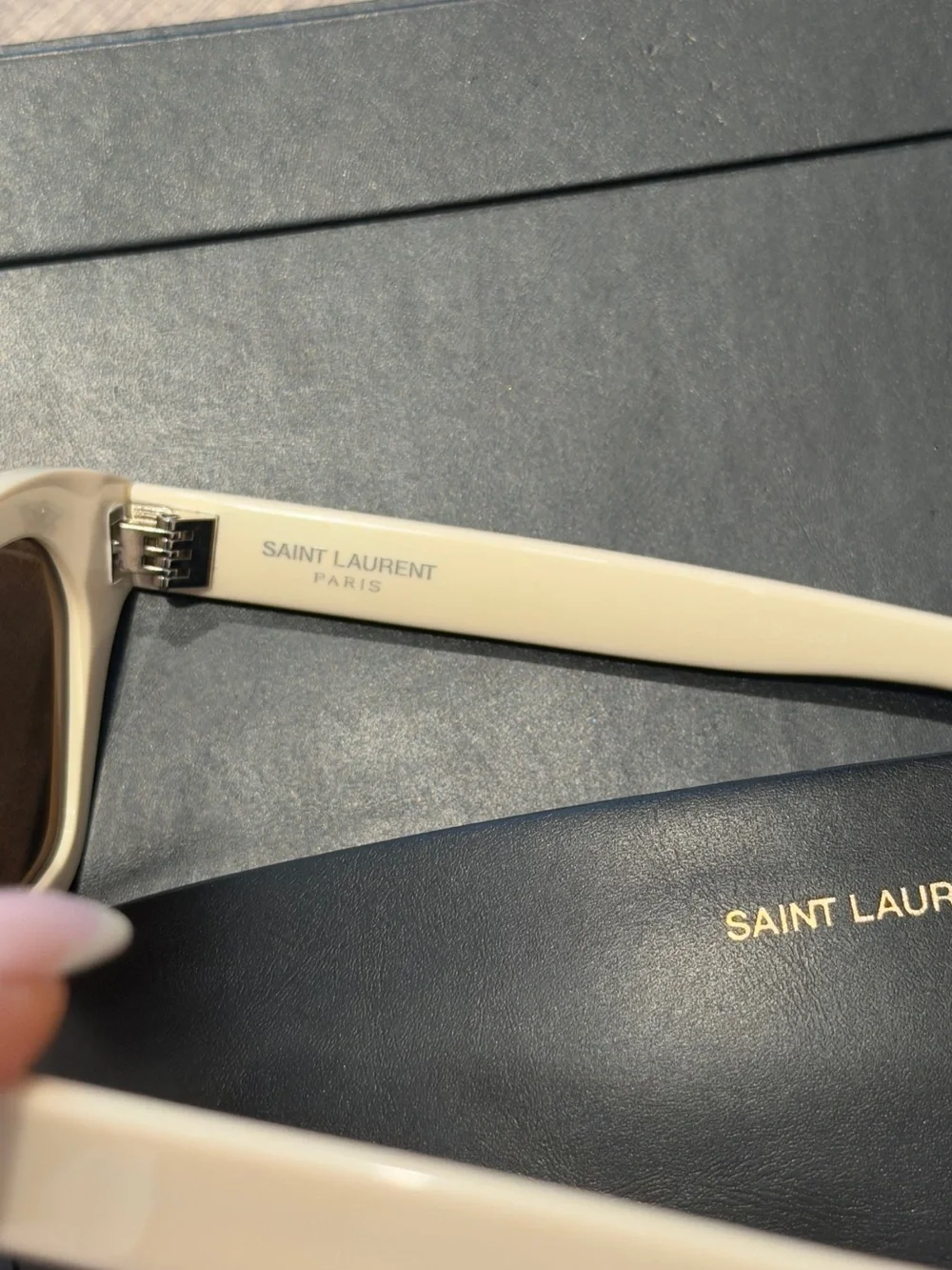 Saint Laurent Cream Frame Black Lens Sunglasses